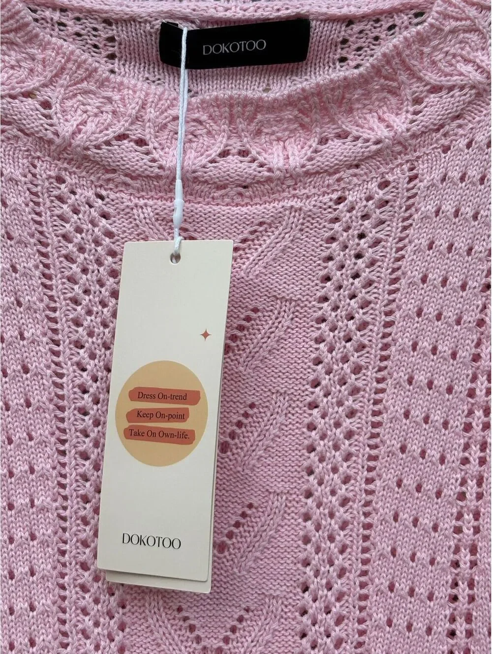 #143 NWT DOKOTOO pink sweater with lace Size L - Picture 2 of 3